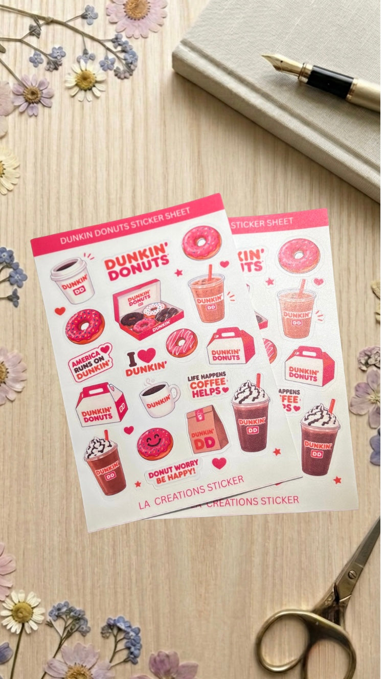 Dunkin' Donuts Inspired Aesthetic Sticker Sheet