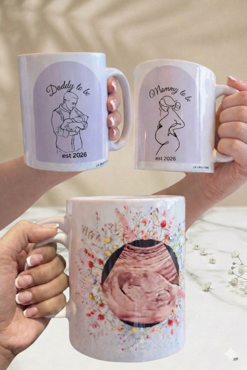 Mommy & Daddy To Be Mugs with Ultrasound picture
