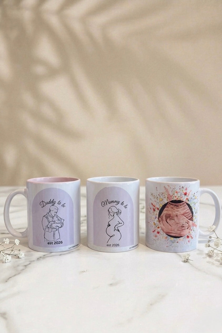 Mommy & Daddy To Be Mugs with Ultrasound picture