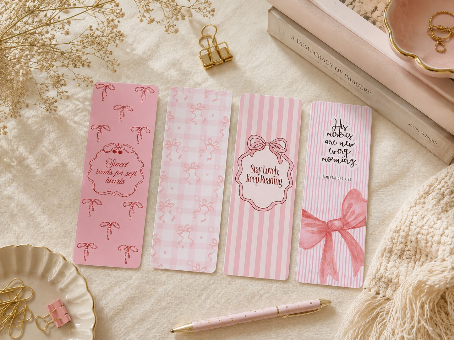 Coquette Pink Bow Bookmark Set (Set of 4)