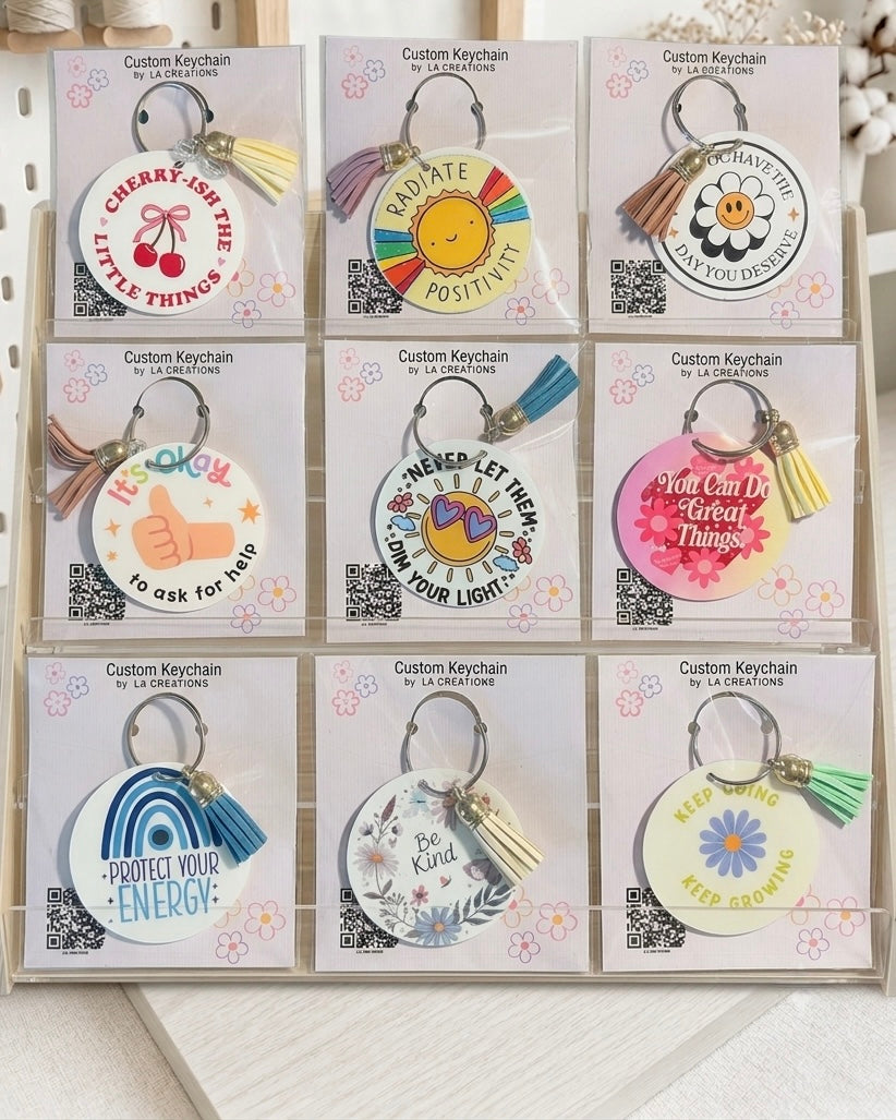 Custom Quote Acrylic Keychain with Tassel | Daily Motivation Bag Tag